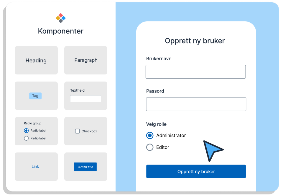 Designskisse av en mobiltelefon som har komponenter fra Designsystemet i seg.